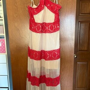 Elegant Red and Cream Lace Dress